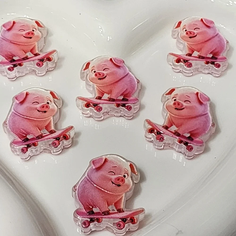 Pig Beads 2 Pcs Skateboard Winking Pink Focal Beads Jewelry Making Beaded Pen